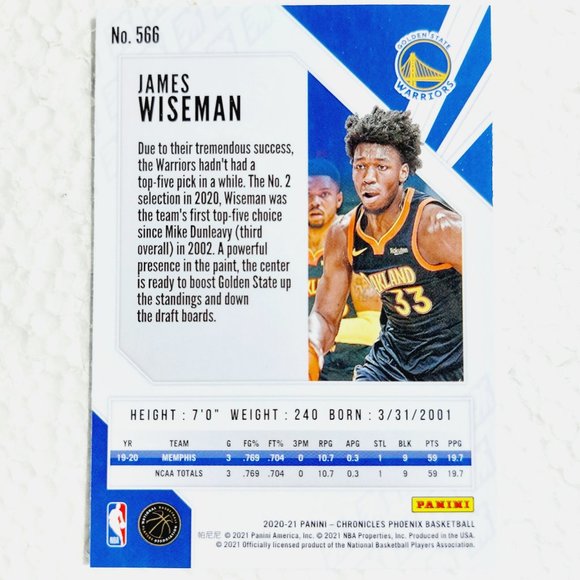 Golden State Warriors (James Wiseman) - BKBL [10_JW1] - Rookie Card (RC) - Picture 3 of 3